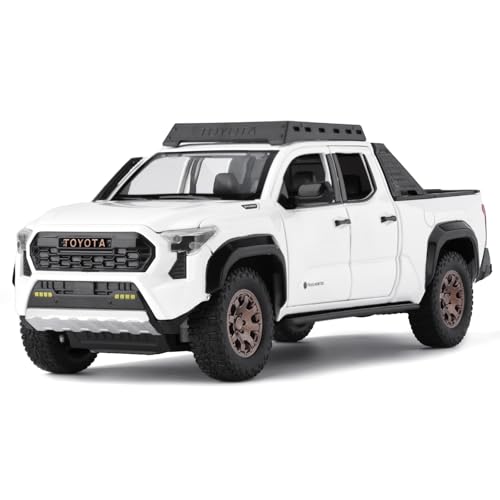 FRJV Toy Trucks for Boys 1 24 Diecast Cars Tacoma Toy TruckCollectible Metal Pickup Trucks Model Car KitsPull Back Tacoma Truck Toy with Lights and SoundsToy Trucks for Boys Age 47White - Image 1