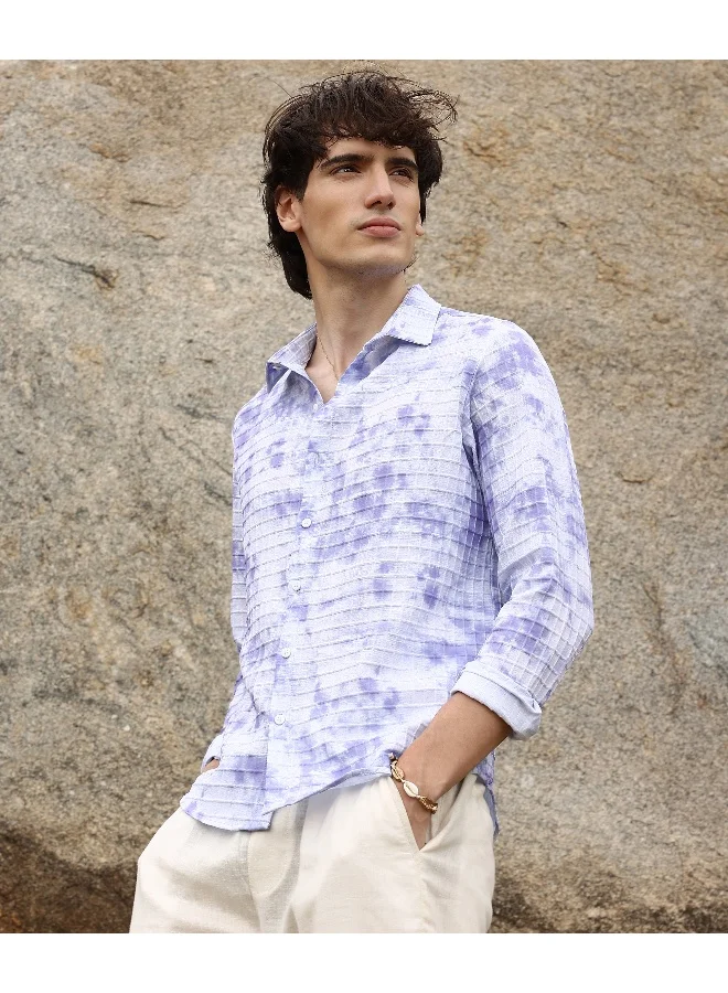 CAHOOT  Men's Lavender Tie-Dye Shirt For Casual Wear | Spread Collar | Long Sleeve | Button Closure | Shirt Crafted With Comfort Fit For Everyday Wear for Men | Best Price UAE