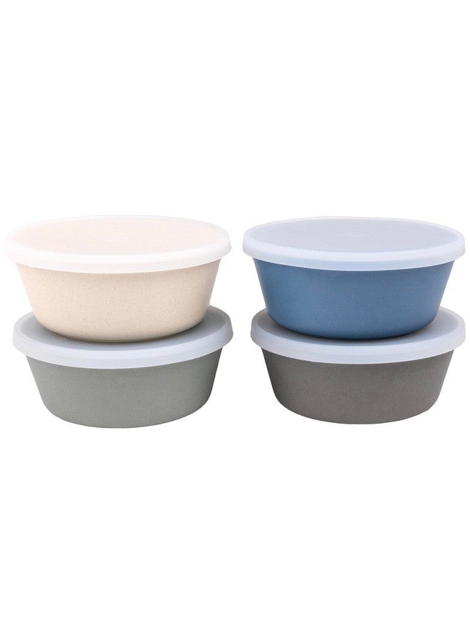 WeeSprout Bamboo Kids Bowls with Lids, Set of Four 10 oz Kid-Sized Dinnerware, Cereal, Leftovers & Snack Bowl, Dishwasher Safe (Blue, Green, Gray, & Beige) - Image 1