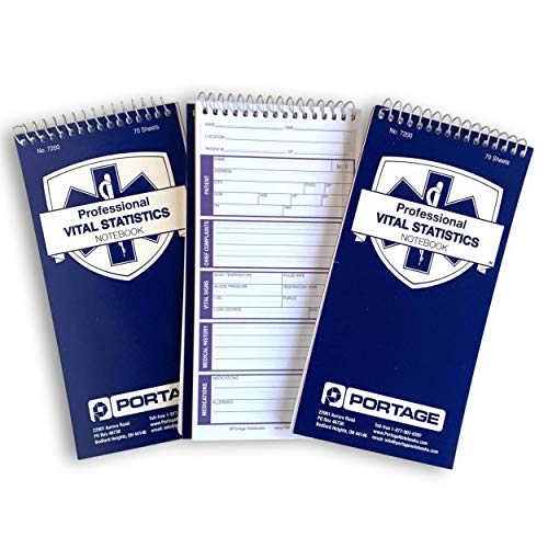 Portage EMT/First Responders Vital Statistics Notebook – 8” x 4” Medical Notebook for Vital Signs and Additional Patient Information – 210 Pages (3 Pack) - Image 1