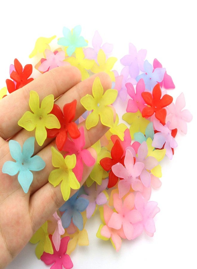 Tegg Matte Lily Flower Bead 100PCS Mixed Color Frost Acrylic Lily Flower Beads with Center Hole for Jewelry Making DIY Craft - Image 2