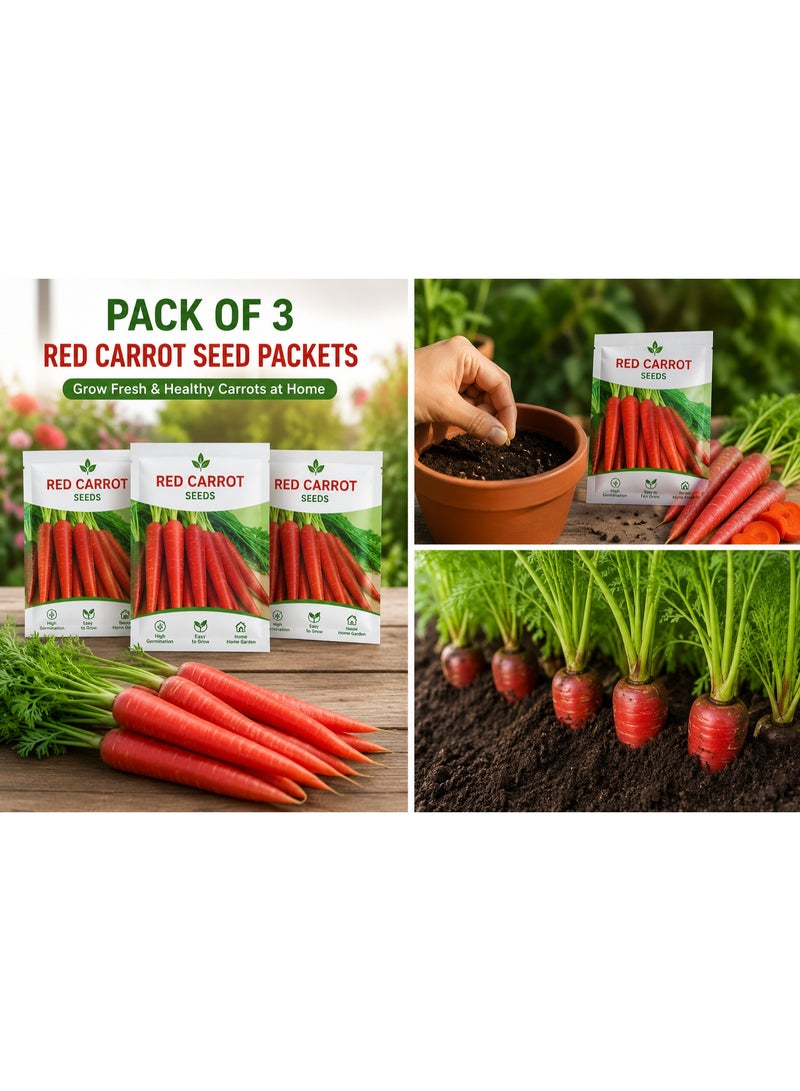 vsell24 Pack of 3 Red Carrot Seed Packets for Home Garden & Outdoor Planting - Image 1