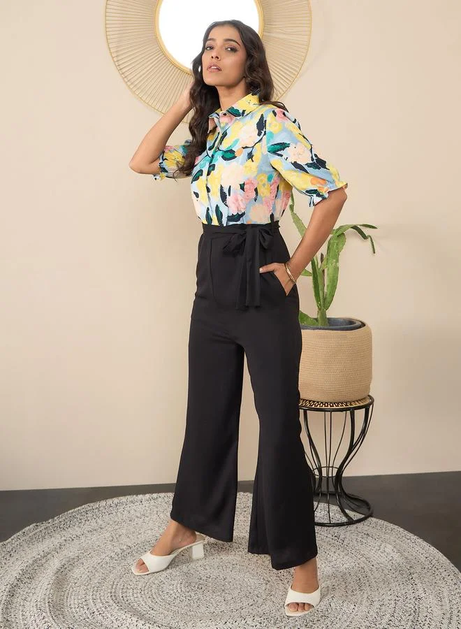 StyleStone  Stylestone Floral Print Spread Collar Buttoned Jumpsuit for Women | Best Price UAE