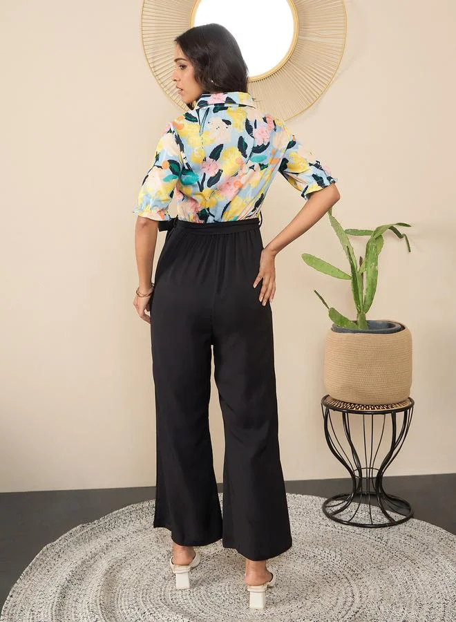 StyleStone  Stylestone Floral Print Spread Collar Buttoned Jumpsuit for Women | Best Price UAE