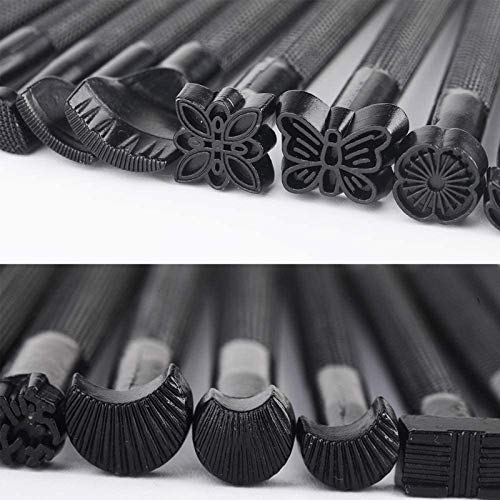 QMNNMA 20 PCS Leather Stamping Tools, Different Shape Saddle Making Stamp Punch Set, Carving Leather Craft Stamp Tools for Craft DIY Working - Image 4