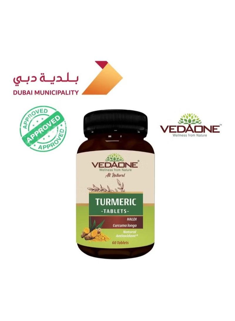 VEDAONE All Natural Turmeric/Curcumin Tablets | 750mg Each | 60 Caplets | 100% Turmeric/Haldi Tablets for Men and Women | Supports Joints, Immune System, Digestive Health, Skin & Stress Relief - Image 2