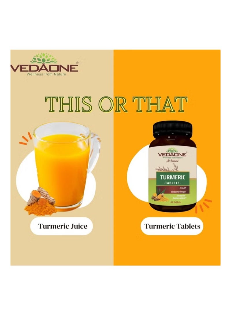 VEDAONE All Natural Turmeric/Curcumin Tablets | 750mg Each | 60 Caplets | 100% Turmeric/Haldi Tablets for Men and Women | Supports Joints, Immune System, Digestive Health, Skin & Stress Relief - Image 4