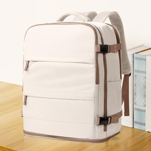 coowoz Travel Backpack Carry On for Women Man Gym Backpacks with Laptop Compartment Mochila de Viaje Teacher Personal Item Backpack Rucksack Airplane Accessories Must Haves Beige Brown - Image 2