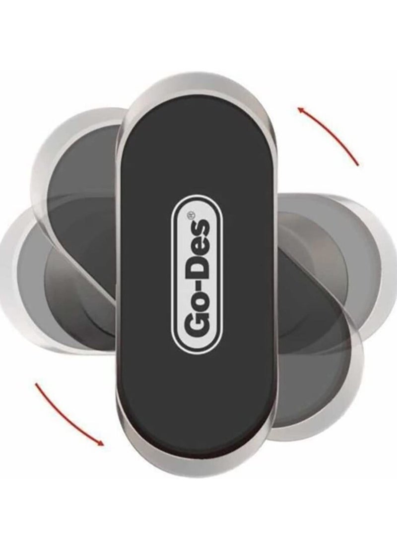 Go-Des GD-HD708 Mobile Phone Mini Holder Car Mount Magnetic ,Dashboard Phone Holder Universal Car Cell Phone Bracket 360 Degree Adjustable For iPhone Black-Grey (Type B) - Image 2