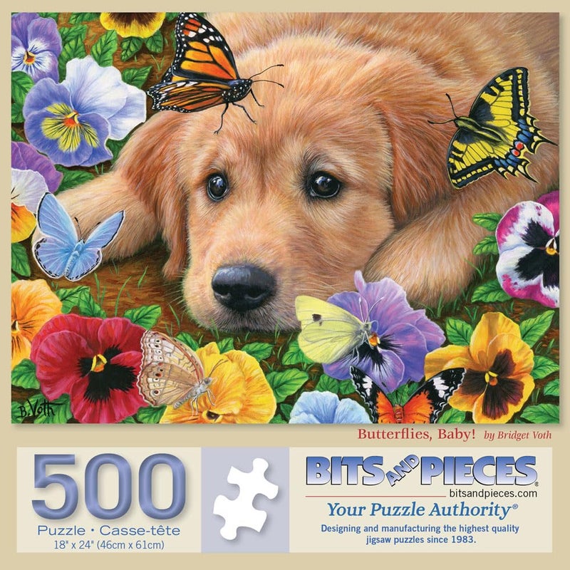 Bits and Pieces 500 Piece Jigsaw Puzzle for Adults 18 x 24 Butterflies Baby 500 pc Golden Retriever Puppy Jigsaw by Bridget Voth - Image 2