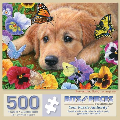 Bits and Pieces 500 Piece Jigsaw Puzzle for Adults 18 x 24 Butterflies Baby 500 pc Golden Retriever Puppy Jigsaw by Bridget Voth - Image 1