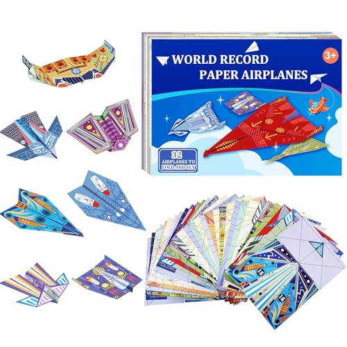 Xuoent Paper Airplane Kits with 16 Classic Designs 32 Sheets of Colorful Origami Paper World Record Paper Planes Craft Kit for Kids Airplane Gifts for Boys and Girls Ages 612 Digital Manual Only - Image 1