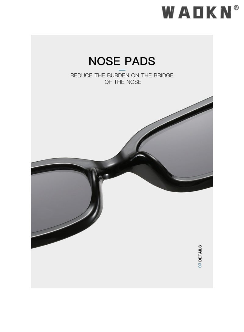 WAOKN 2 PCS Retro Rectangle Sunglasses for Women Men UV400 Protection Glasse, Vintage Driving Small Square Street Photography Trendy and Fashionable Narrow Square Frame Sunglasses (Black,White) - Image 2