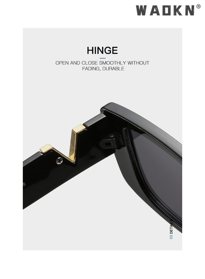 WAOKN 2 PCS Retro Rectangle Sunglasses for Women Men UV400 Protection Glasse, Vintage Driving Small Square Street Photography Trendy and Fashionable Narrow Square Frame Sunglasses (Black,White) - Image 3