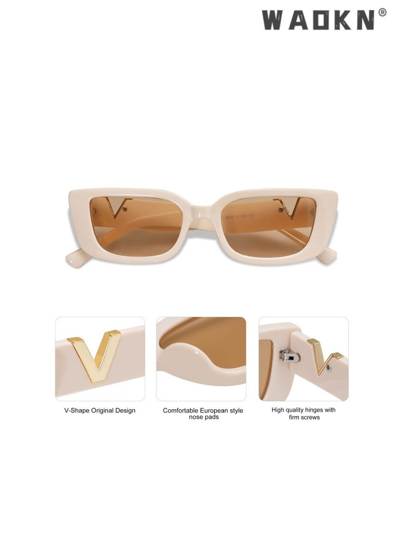 WAOKN 2 PCS Retro Rectangle Sunglasses for Women Men UV400 Protection Glasse, Vintage Driving Small Square Street Photography Trendy and Fashionable Narrow Square Frame Sunglasses (Black,White) - Image 5