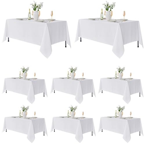 Fitable 8 Pack Table Cloth Rectangle Table: Stain and Wrinkle Resistant Tablecloth Rectangular, Washable Polyester Tablecloths for Wedding Party Dining Banquet Event Catering(White, 70x108 Inch) - Image 1