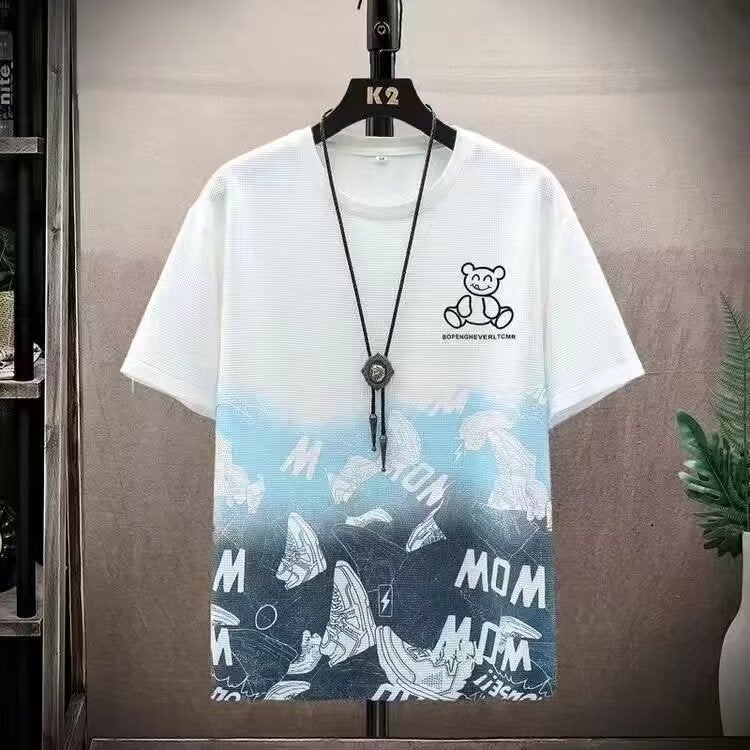 2025 Trendy Brand Pure Cotton Short-Sleeved T-Shirt For Boys Heavy Trendyy Personalized Printed Half-Sleeved Versatile Top - Image 1