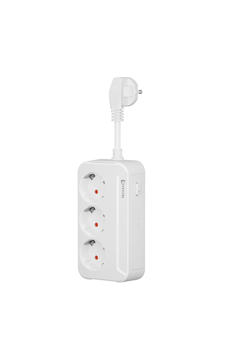 قابس أوروبي أبيض، شريط طاقة متعدد المنافذ بقدرة 2500 واط، سلك تمديد كهربائي، مقبس كهربائي مع سلسلة