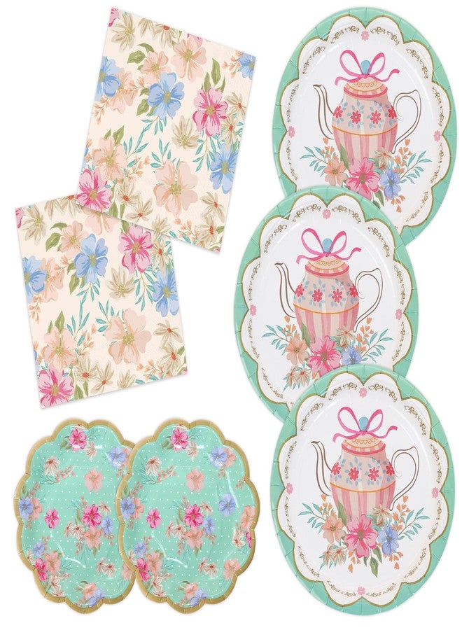 DYLIVeS Floral Tea Party Plates and Napkins tableware bulk lets partea Paper Plates Dessert Plates and Napkins vintage Floral theme plates napkins for afternoon Garden Tea Birthday decoration, Serve 20 - Image 1