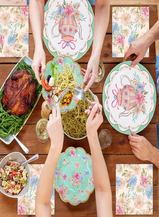 DYLIVeS Floral Tea Party Plates and Napkins tableware bulk lets partea Paper Plates Dessert Plates and Napkins vintage Floral theme plates napkins for afternoon Garden Tea Birthday decoration, Serve 20 - Image 5