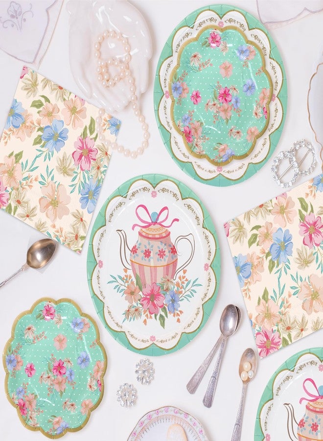 DYLIVeS Floral Tea Party Plates and Napkins tableware bulk lets partea Paper Plates Dessert Plates and Napkins vintage Floral theme plates napkins for afternoon Garden Tea Birthday decoration, Serve 20 - Image 3