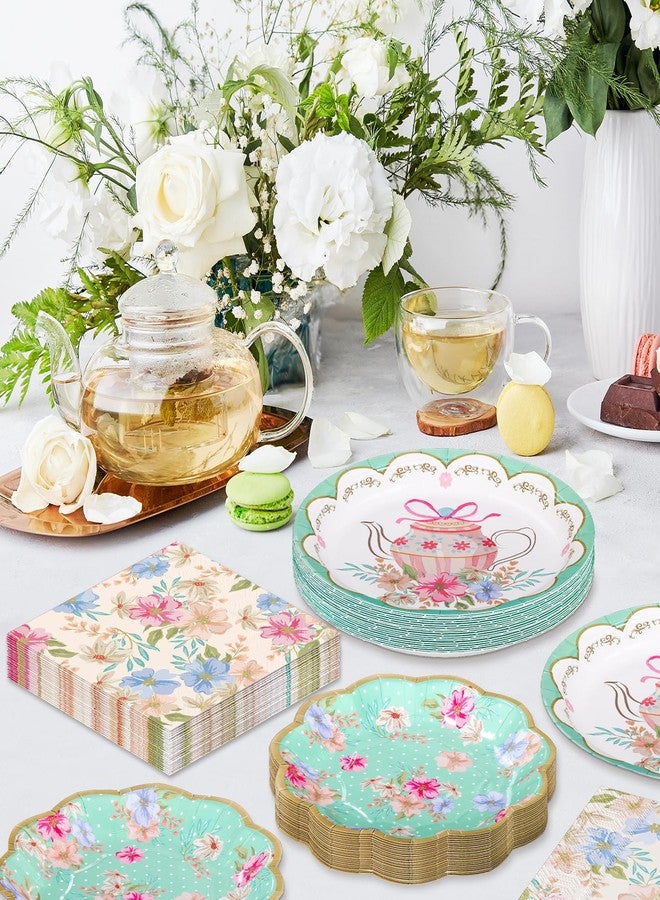 DYLIVeS Floral Tea Party Plates and Napkins tableware bulk lets partea Paper Plates Dessert Plates and Napkins vintage Floral theme plates napkins for afternoon Garden Tea Birthday decoration, Serve 20 - Image 4
