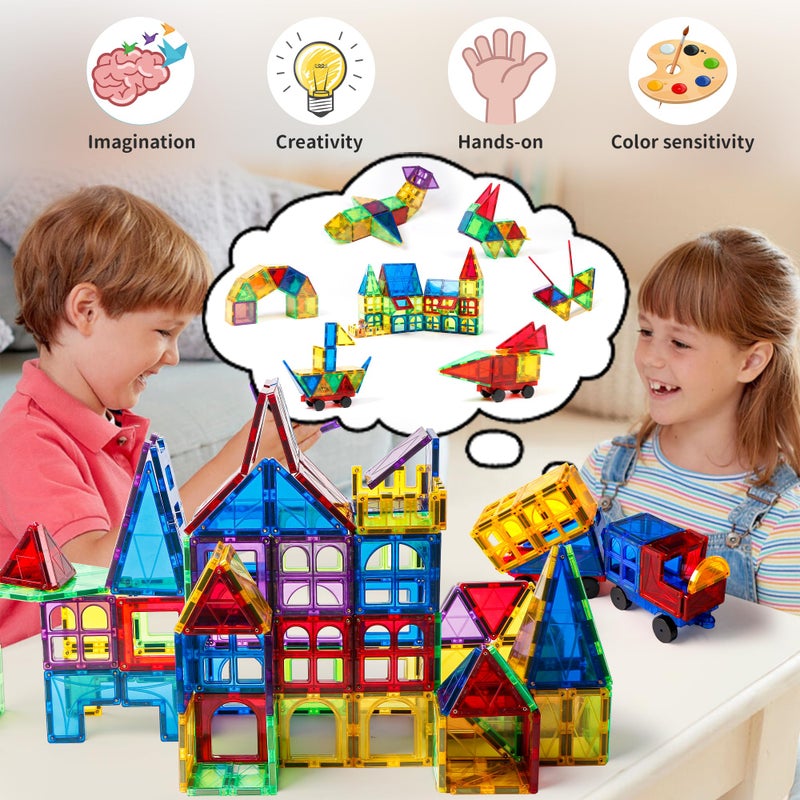 MAGBLOCK Magnetic Tiles Kids Toys, 120PCS 3D Magnets Building Blocks Set Construction Educational STEM Toys, Magnetic Toys for Kids Stacking Blocks Learning Toys Gifts for Toddlers Boys Girls - Image 2