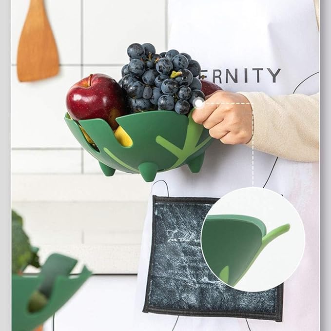 KIDINGTON Green Plastic Leaf Shape Wash Store Fruit Basket Decorative Fruit Vegetable Basket and Strainer for Home Kitchen Dining Table - Image 4