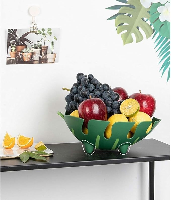 KIDINGTON Green Plastic Leaf Shape Wash Store Fruit Basket Decorative Fruit Vegetable Basket and Strainer for Home Kitchen Dining Table - Image 3
