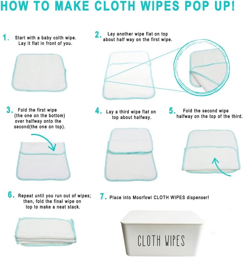 Moorfowl Cloth Wipes Dispenser 82L x 49W x 39H inches Cloth Baby Diaper Wipes Container for Homemade Reuseable Baby Essential White - Image 3
