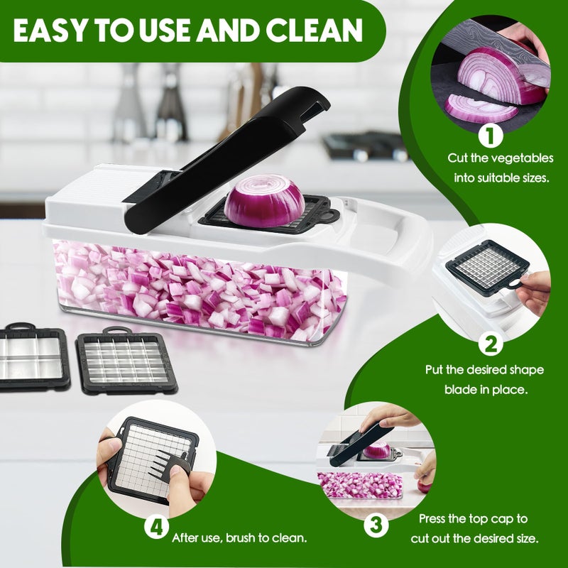 ECLENYES Vegetable Chopper, 10 Blades Slicer Onion Dicer, Multi 23-in-1 Veggie Mandoline Food Cutter for Tomato Fruit, Vegetable cutter with Hand Protector, Egg Separator & Slicer, Containerï¼ˆBlackï¼‰ - Image 5