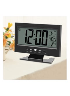 SYOSI Electric Clock Digital Alarm Clocks LCD Digital Sound Sensor Table Desk Alarm Clock with Calendar and Temp Display Table Deskalarm Clock for Bedroom Living Room Office  - Image 2