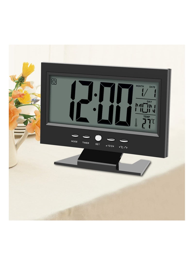 SYOSI - Electric Clock Digital Alarm Clocks LCD Digital Sound Sensor Table Desk Alarm Clock with Calendar and Temp Display Table Deskalarm Clock for Bedroom Living Room Office - Image 1