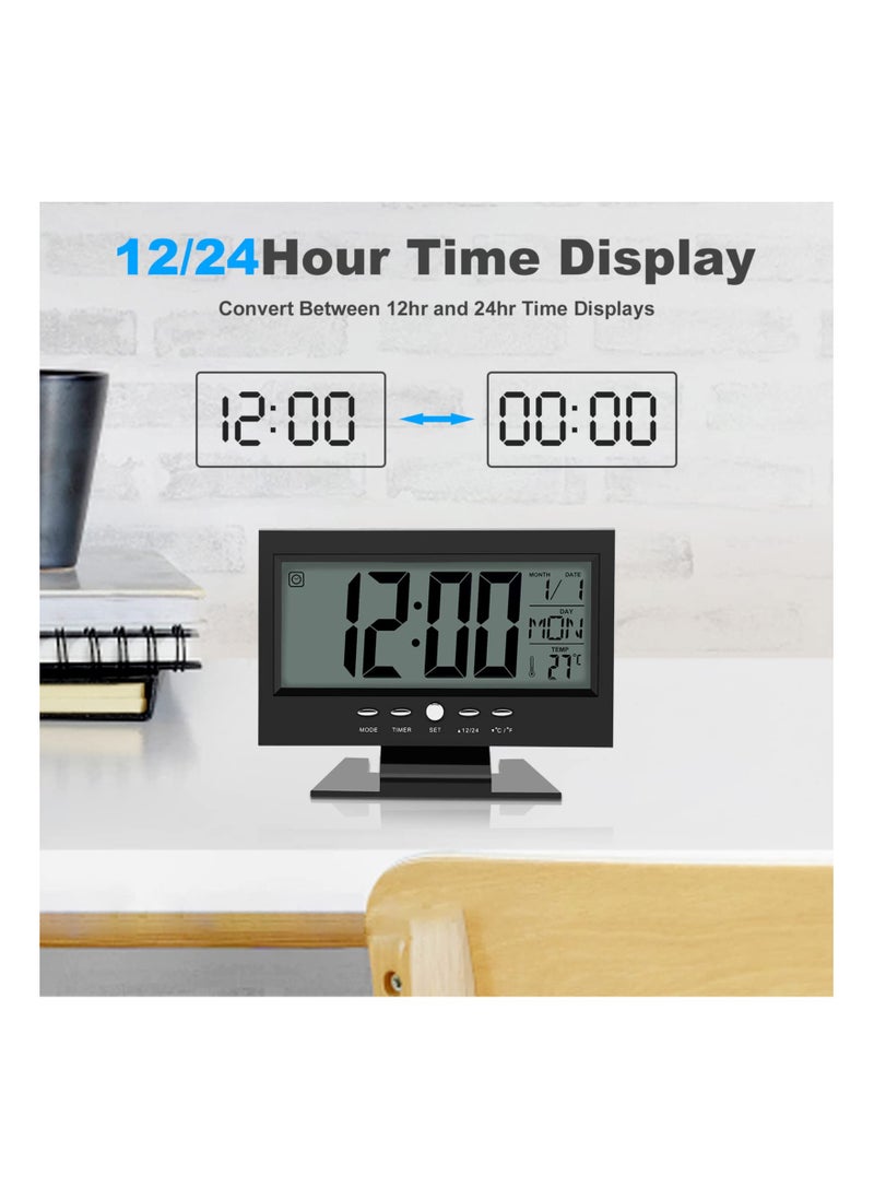 SYOSI - Electric Clock Digital Alarm Clocks LCD Digital Sound Sensor Table Desk Alarm Clock with Calendar and Temp Display Table Deskalarm Clock for Bedroom Living Room Office - Image 1