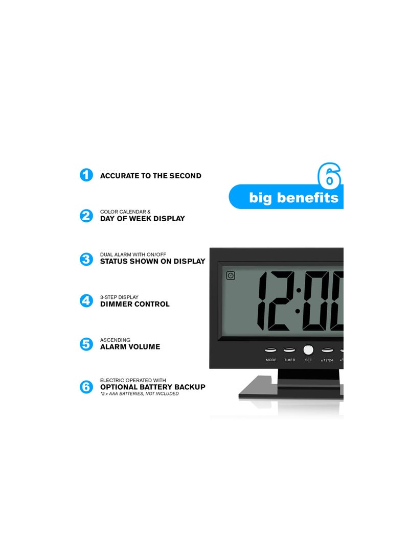 SYOSI - Electric Clock Digital Alarm Clocks LCD Digital Sound Sensor Table Desk Alarm Clock with Calendar and Temp Display Table Deskalarm Clock for Bedroom Living Room Office - Image 1