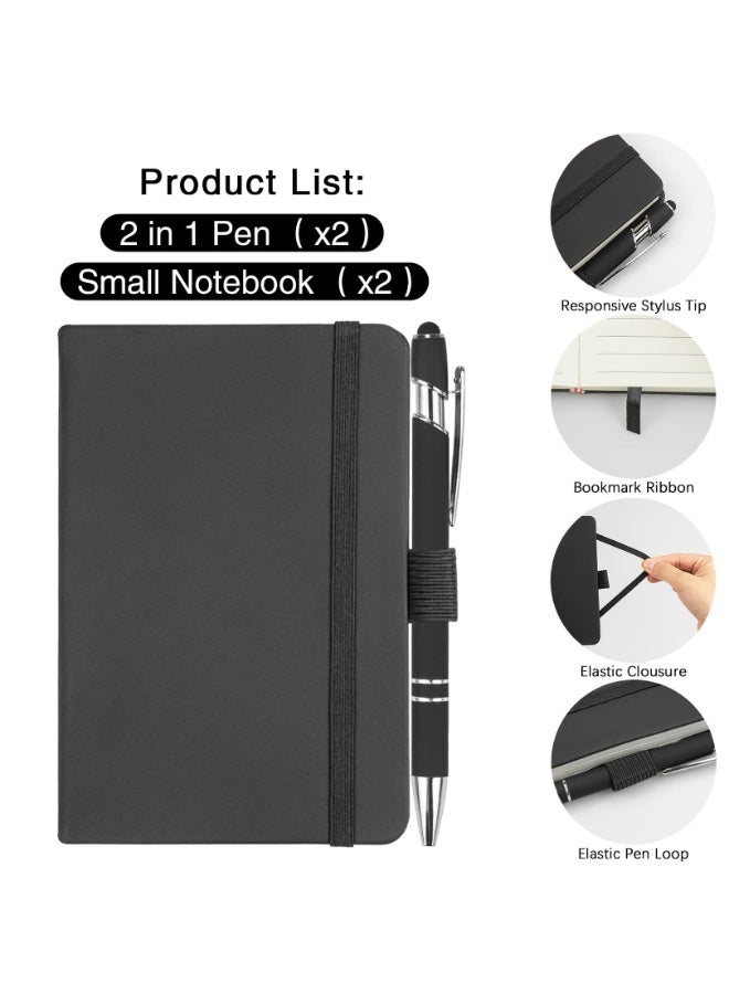 Pocket Notebook Set, 2 Pack Small Notebooks with Pens, A5 Size Journal Hardcover Notebooks, 213mm*145mm Mini Notepads 100Gsm Thick Paper for Office, School (100 Pages Each, Black) - Image 2