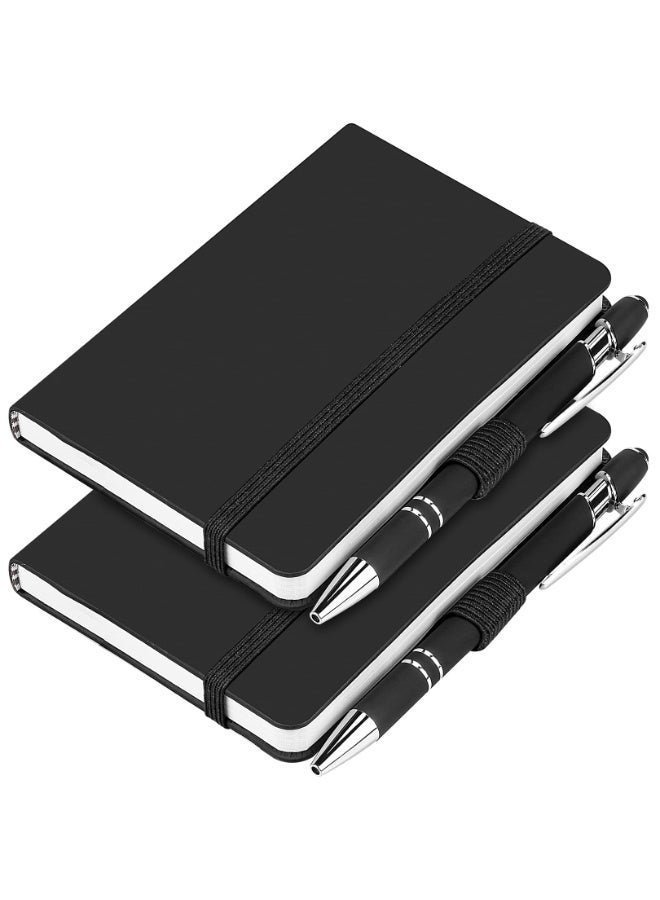 Pocket Notebook Set, 2 Pack Small Notebooks with Pens, A5 Size Journal Hardcover Notebooks, 213mm*145mm Mini Notepads 100Gsm Thick Paper for Office, School (100 Pages Each, Black) - Image 1