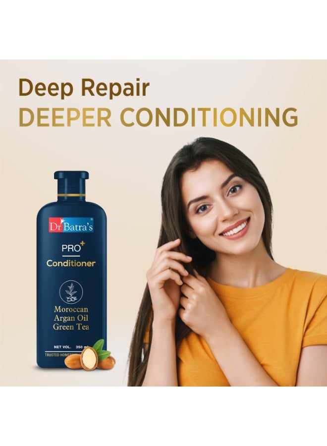 دكتور باترا شامبو Dr Batra's Pro+ للعناية اليومية - 350 مل، وبلسم Pro+ - 350 مل؛ تركيبة غنية للغاية بالبروتينات، ومستخلصات الصبار، وزيت الأرغان المغربي، والشاي الأخضر. يمنح الشعر نعومةً ولمعاناً وتغذيةً فائقة، وهو لطيف للغاية على الشعر (عبوة مزدوجة). - Image 4