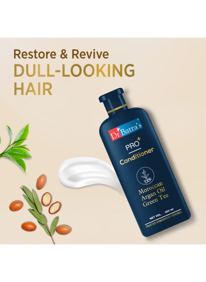 دكتور باترا شامبو Dr Batra's Pro+ للعناية اليومية - 350 مل، وبلسم Pro+ - 350 مل؛ تركيبة غنية للغاية بالبروتينات، ومستخلصات الصبار، وزيت الأرغان المغربي، والشاي الأخضر. يمنح الشعر نعومةً ولمعاناً وتغذيةً فائقة، وهو لطيف للغاية على الشعر (عبوة مزدوجة). - Image 3
