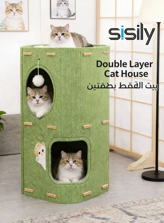 سيسلي بيت قطط وبرج قطط متعدد المستويات من اللباد، مع سرير مريح، أثاث قطط داخلي للعب والتسلق والراحة، مناسب لجميع الفصول - Image 1
