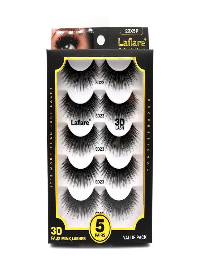 Laflare Premium Silk Lashes 3D Faux Mink Eyelashes Multipack, Light, Natural Looking, Professional Easy to Apply Eyelashes in a Knitted Style 5 Pairs Value Pack (23X5P) - Image 1