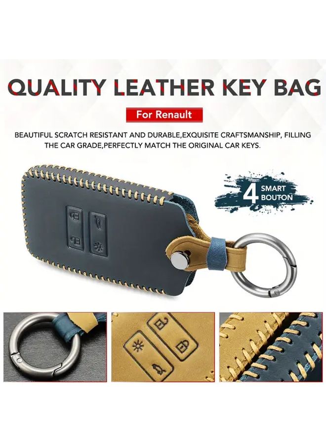 Premium Brown PU Leather Key Cover Holder For Renault Captur Clio Megane Arkana Kadjar Zoe Espace 5 Smart Keys Durable Stitched Design With Protective Scratch Resistant Car Key Protection - Image 3