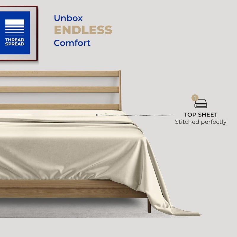 THREAD SPREAD 100% Cotton King Size Flat Sheet Only - 400 Thread Count King Flat Sheet (1 PC, Ivory), Silky Soft, Breathable, Cooling, Sateen Weave, Hotel Quality Top Sheets for Hot Sleepers - Image 3