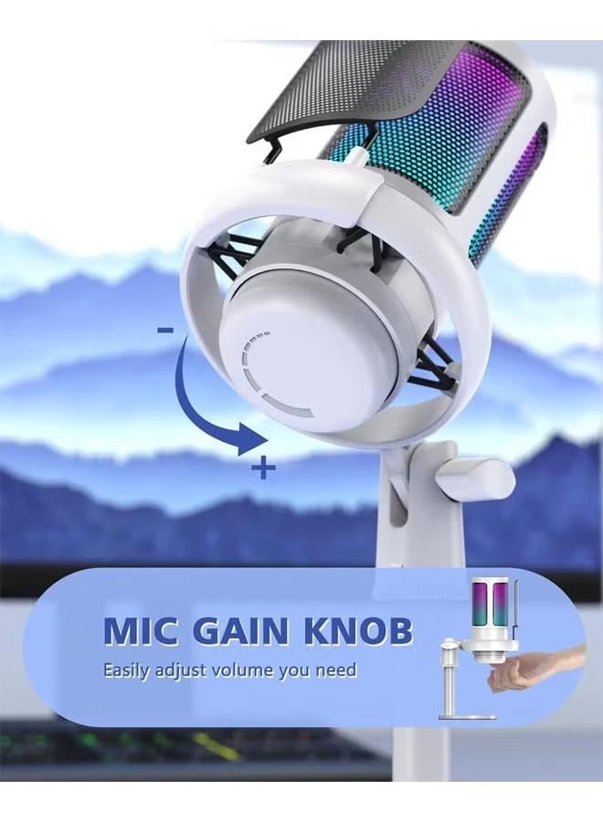 XiuWoo USB Microphone for PC Computer Gaming Mic for PS4/ PS5/ Mac Condenser Mic with Quick Mute RGB Light Pop Filter Shock Mount Gain knob & Monitoring Jack for Recording Streaming Podcasting YouTube  - Image 5