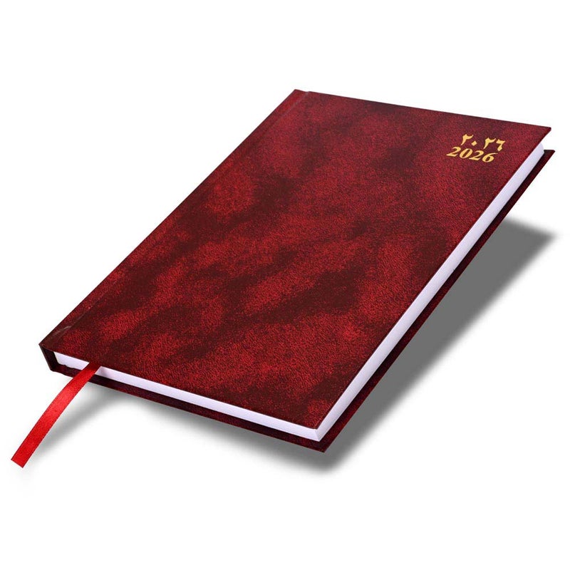 FIS مفكرة FIS 2026 A5، بحجم 148x210 مم، غلاف صلب من الفينيل، تنسيق يوم واحد في الصفحة، السبت والأحد مجتمعة، إنجليزي/عربي، ورق أبيض 60 جرام، غلاف ماروني - FSDI90AE26MR - Image 1