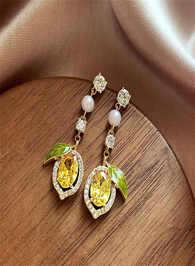WCRAZYE Lemon Earrings for Women Chic Cute Rhinestone Crystal Fruits Drop Dangle Earrings Dainty Fruit Gold Earring Yellow Orange Charm Birthday Valentine's Day Mother's Day Cosplay Gift (Lemon Earrings) - Image 5