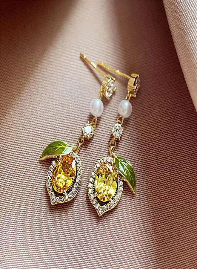 WCRAZYE Lemon Earrings for Women Chic Cute Rhinestone Crystal Fruits Drop Dangle Earrings Dainty Fruit Gold Earring Yellow Orange Charm Birthday Valentine's Day Mother's Day Cosplay Gift (Lemon Earrings) - Image 4