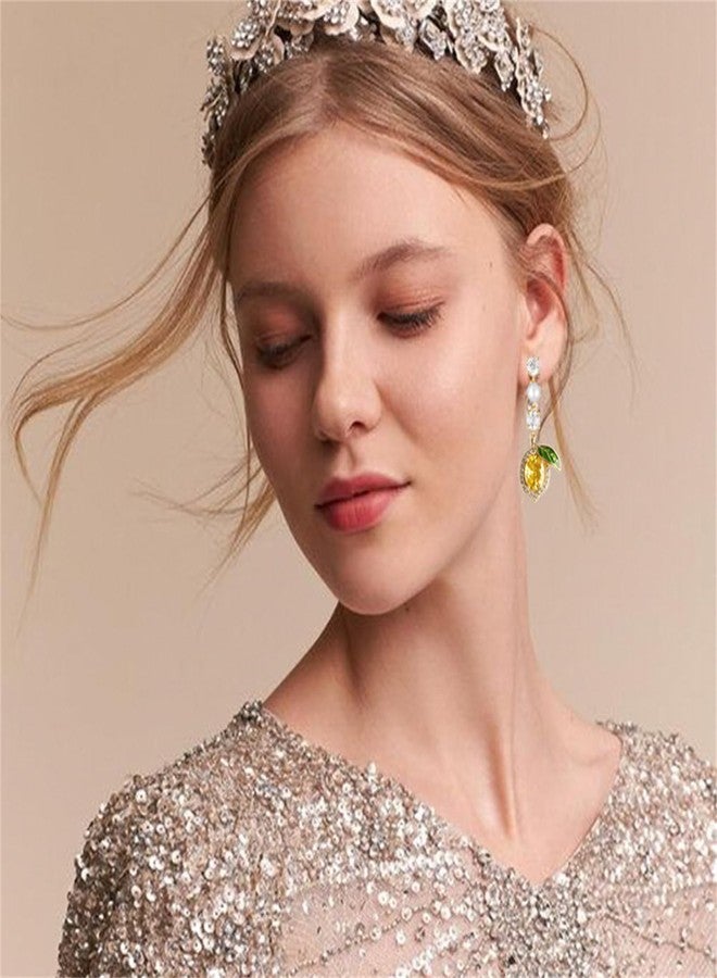 WCRAZYE Lemon Earrings for Women Chic Cute Rhinestone Crystal Fruits Drop Dangle Earrings Dainty Fruit Gold Earring Yellow Orange Charm Birthday Valentine's Day Mother's Day Cosplay Gift (Lemon Earrings) - Image 3
