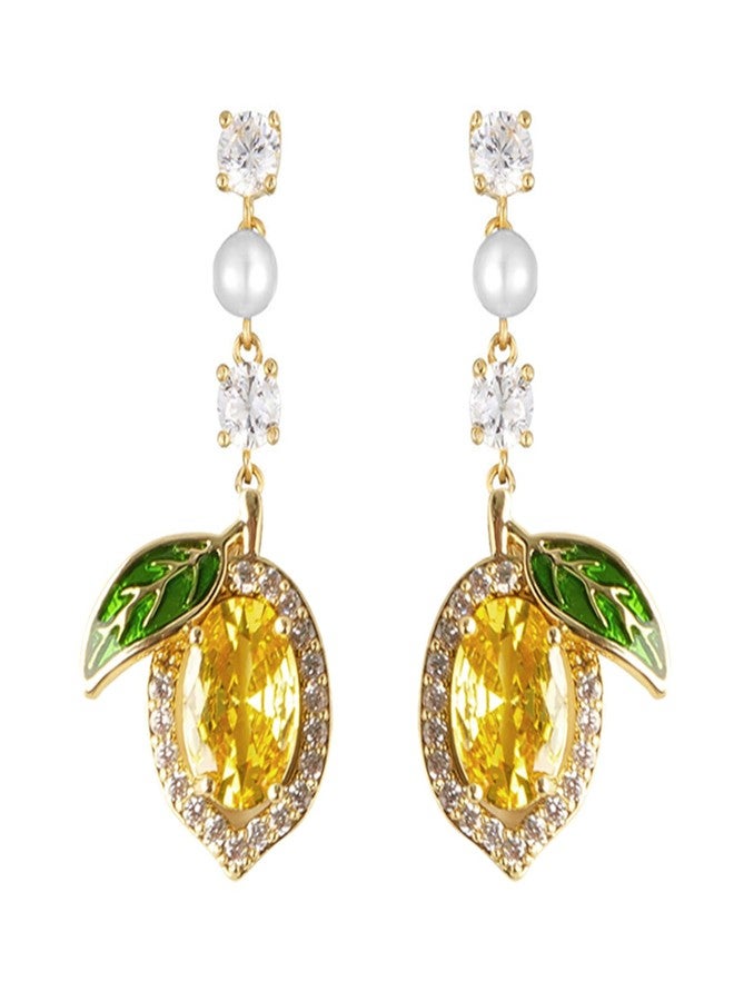 WCRAZYE Lemon Earrings for Women Chic Cute Rhinestone Crystal Fruits Drop Dangle Earrings Dainty Fruit Gold Earring Yellow Orange Charm Birthday Valentine's Day Mother's Day Cosplay Gift (Lemon Earrings) - Image 1