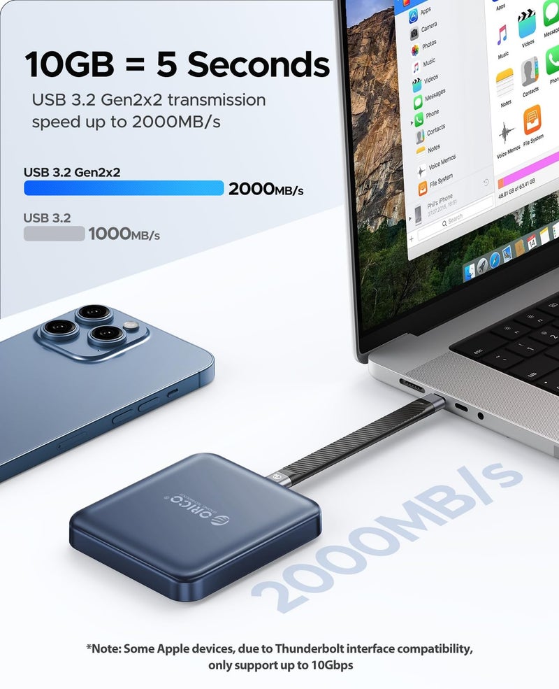 ORICO 512 GB Magnetic External SSD, 4K ProRes HDR Record and Store, 2000MB/s Stable Transmission and Storage, Portable Solid State Drive, Compatible with Smartphone, Tablet, Computer - A20PLUS - Image 4